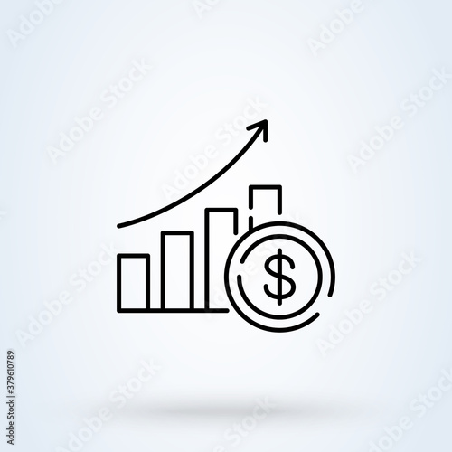 Financial recovery line icon or logo. Financial growth concept. Dollar Rate Increase linear vector illustration.