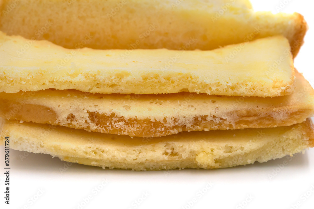 Close up: crispy toast on white background. Close up: crispy toast on white background.