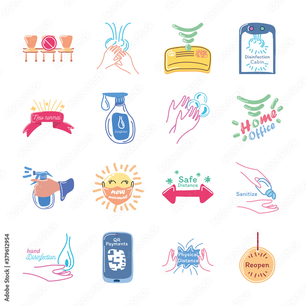 handmade and new normal detailed style collection of icons vector design