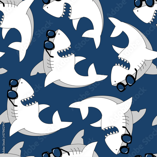 Hand drawing shark seamless print design. Vector illustration design for fashion fabrics, textile graphics, prints.
