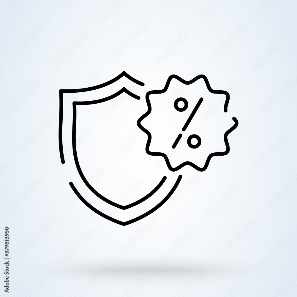 Loan percent line icon or logo. Protection shield concept. Credit percentage linear illustration. Loan percent line icon or logo. Protection shield concept. Credit percentage linear illustration.