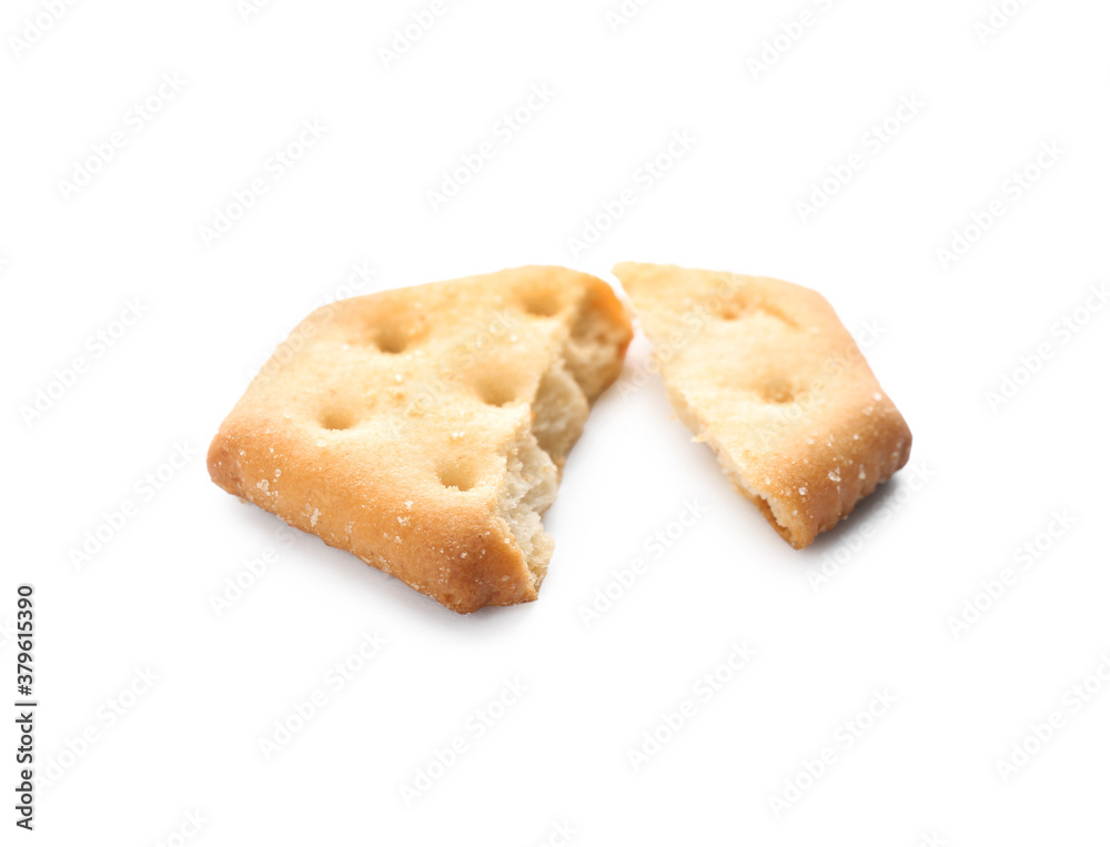 Broken delicious crispy cracker isolated on white Broken delicious crispy cracker isolated on white