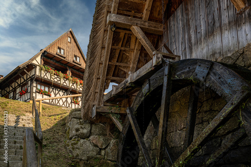Detail view of an old traditional water mill in the Black Forest, Germany