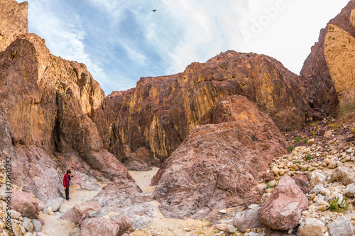 The woman walking along the canyon