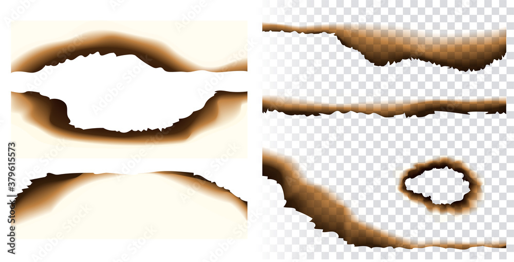 Collection of realistic vector paper burnt holes and scraps edges