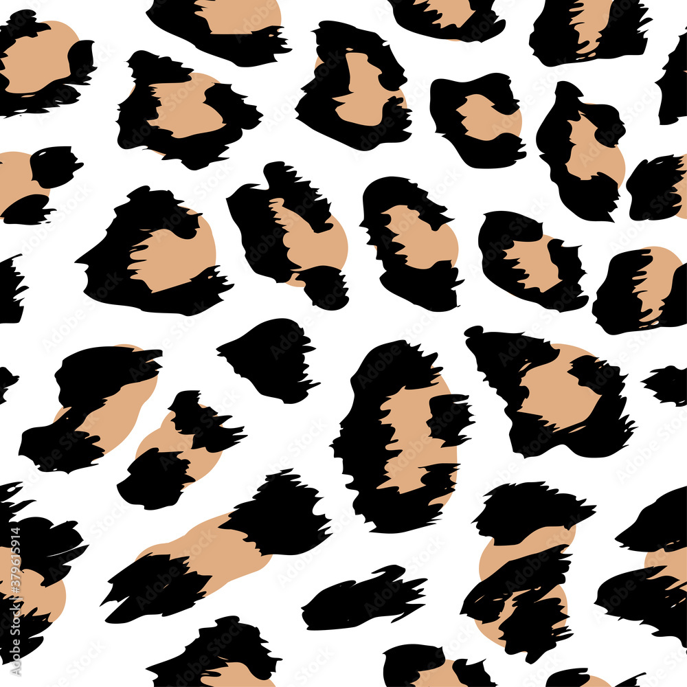 Leopard spots pattern design - Brow, black, white, Sand color, funny drawing seamless leopard pattern. Lettering poster or t-shirt textile graphic design. / wallpaper, wrapping paper.