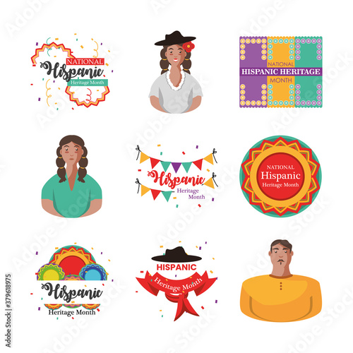 national hispanic heritage month icon set vector design