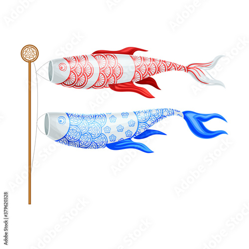 Koi Fish Flag as Decorative Festive Symbol Vector Illustration