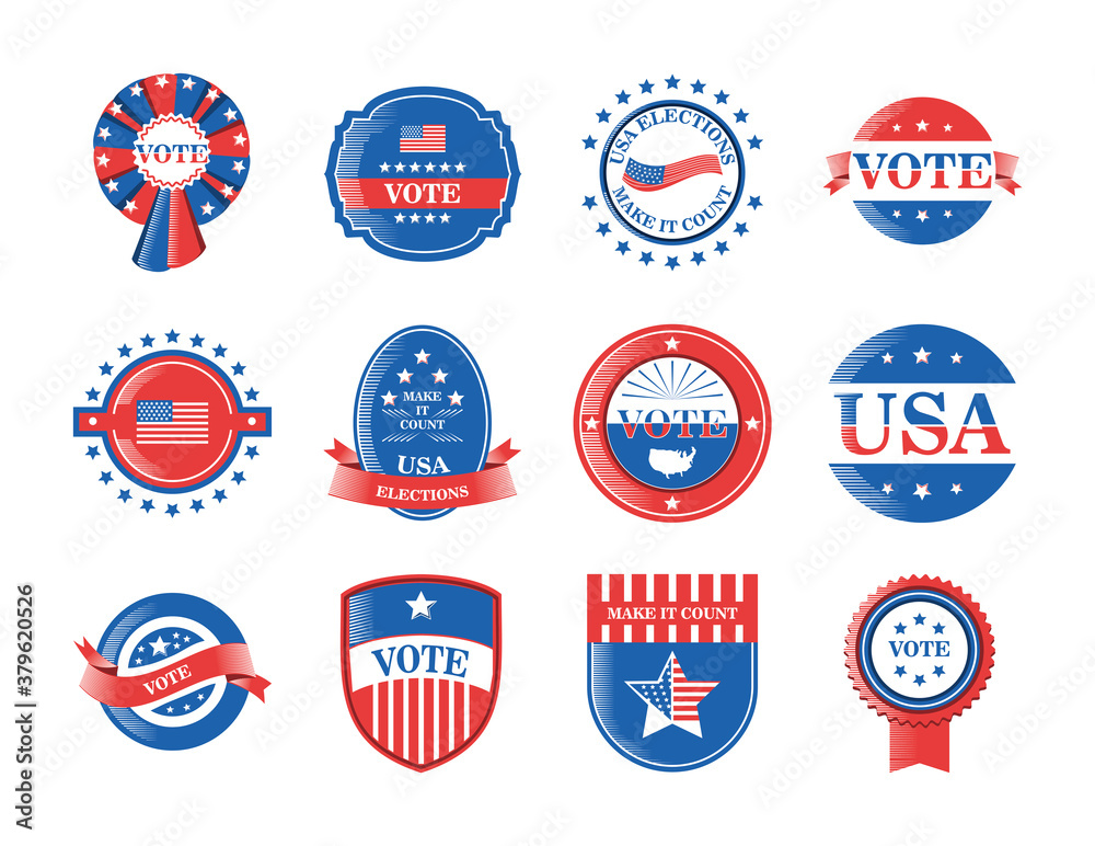 usa elections and vote detailed style set icons vector design