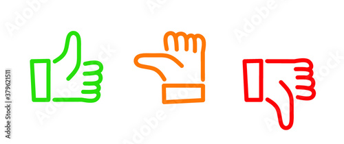 Compliments oke like hand thumb up or thumbs down Funny okay or super good icons Flat vector okey hands Unlike or dislike day. Social media connect. Don't or Dont finger Online or offline day Yes  No