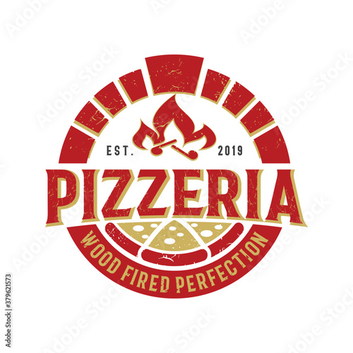 Creative Vintage Retro Firewood Oven and Wood Fired Concept Italian Pizza Pizzeria Logo Design Inspiration Template	
