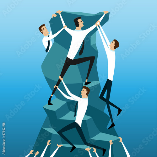 Competition between businessmen while climbing to the top of the mountain.