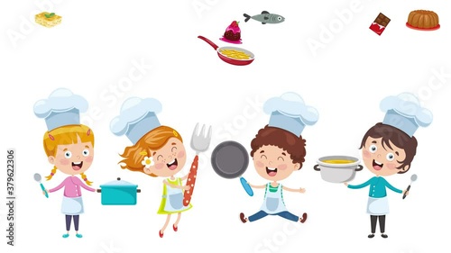 Happy Cute Little Chefs Cooking