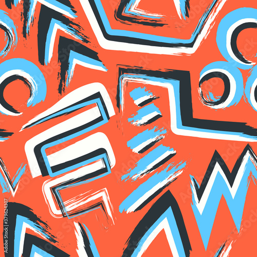 vector multi doodle rough freeform overlapped seamless pattern on orange