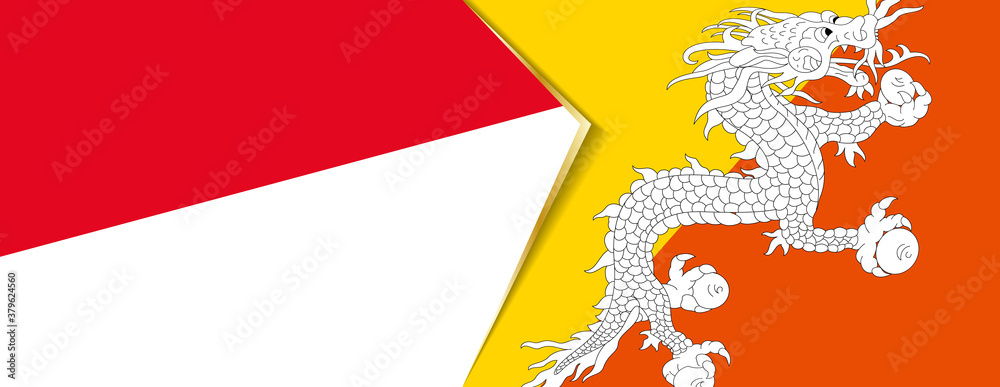 Monaco and Bhutan flags, two vector flags. Monaco and Bhutan flags, two vector flags.