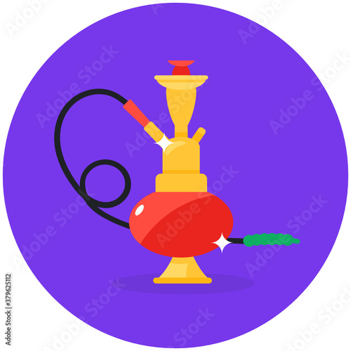 
A vintage smoking device with long stem and handling pipe to be smoked through, arabian hookah icon

