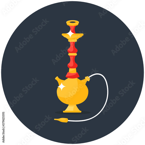 
A vintage smoking device with long stem and handling pipe to be smoked through, hookah icon
