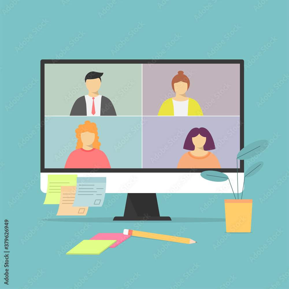 Video call on the notebook screen with people. Business call. Negotiations . Video call on the notebook screen with people. Business call. Negotiations .