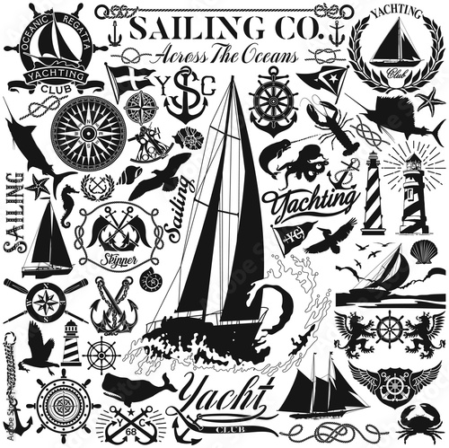 Maritime nautical clipart collection sailing and marine design elements vector silhouette 