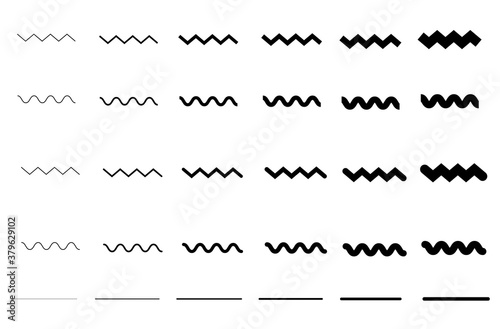 Set of wavy - curvy and zigzag - criss cross horizontal lines