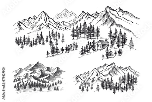Mountain landscape, hand drawn illustration 