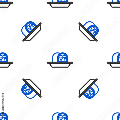 Line Marzipan sponge cake icon isolated seamless pattern on white background. Merry Christmas and Happy New Year. Colorful outline concept. Vector.
