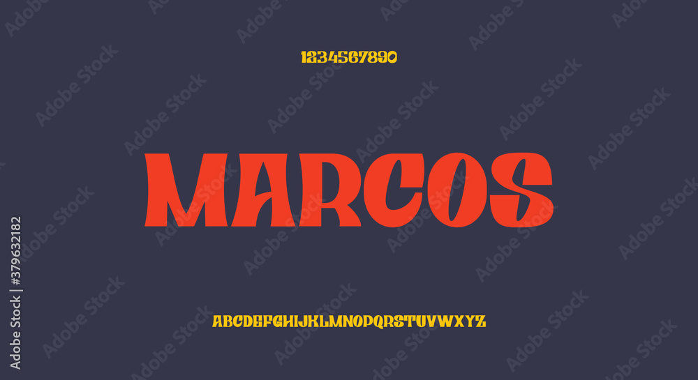Marcos, bold display font, vintage typeface design vector illustration