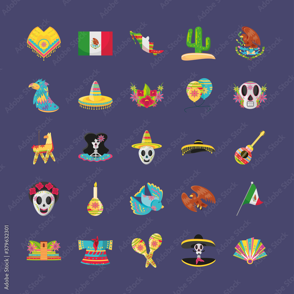 mexican detailed style symbols set vector design