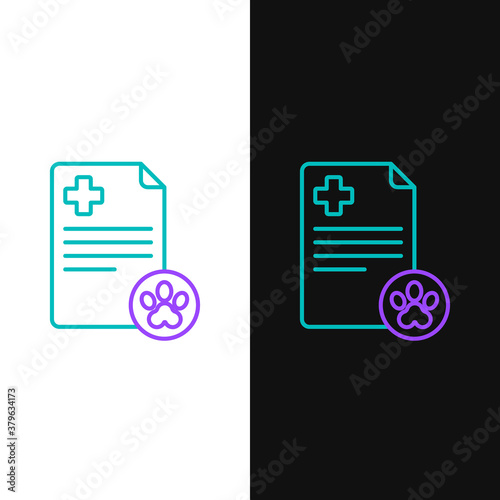 Line Clipboard with medical clinical record pet icon isolated on white and black background. Health insurance form. Medical check marks report. Colorful outline concept. Vector.
