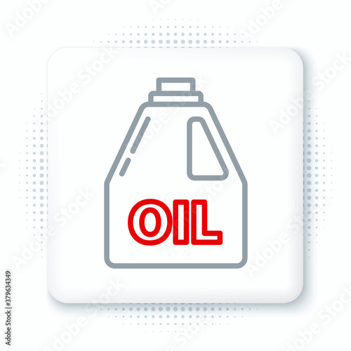 Line Plastic canister for motor machine oil icon isolated on white background. Oil gallon. Oil change service and repair. Colorful outline concept. Vector.
