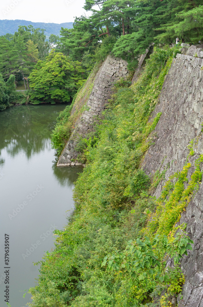 Stone wall of Igaueno castle in Japan