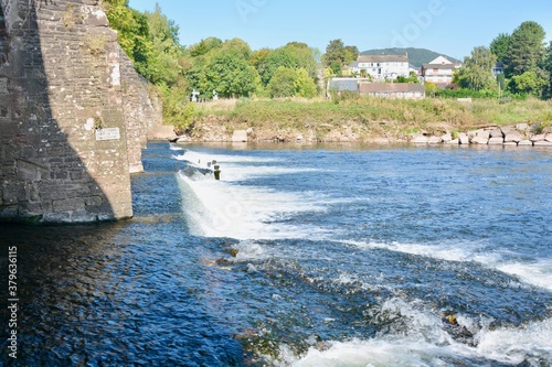 BRIDGE OVER THE RIVER USK AT ABERGAVENNY IN MONMOUTHSHIRE, WALES photo