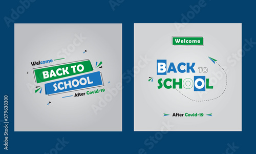 Back to school square social media ads banner template. Green and blue color banner design