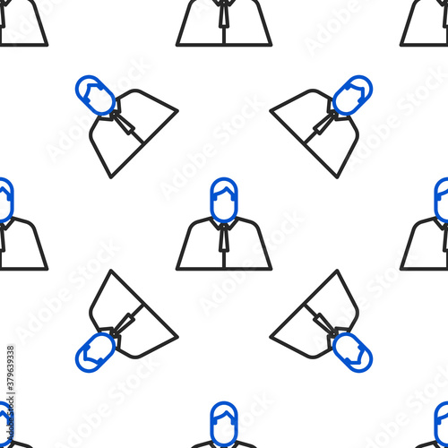 Line Lawyer, attorney, jurist icon isolated seamless pattern on white background. Jurisprudence, law or court icon. Colorful outline concept. Vector.