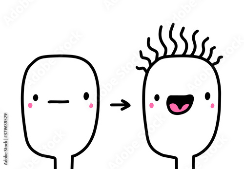 Before and after bold haired man sad happy hand drawn vector illustration in cartoon comic style