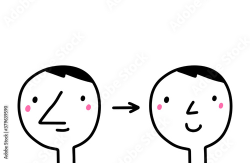 Long nose before after surgery plastic hand drawn vector illustration in cartoon comic style