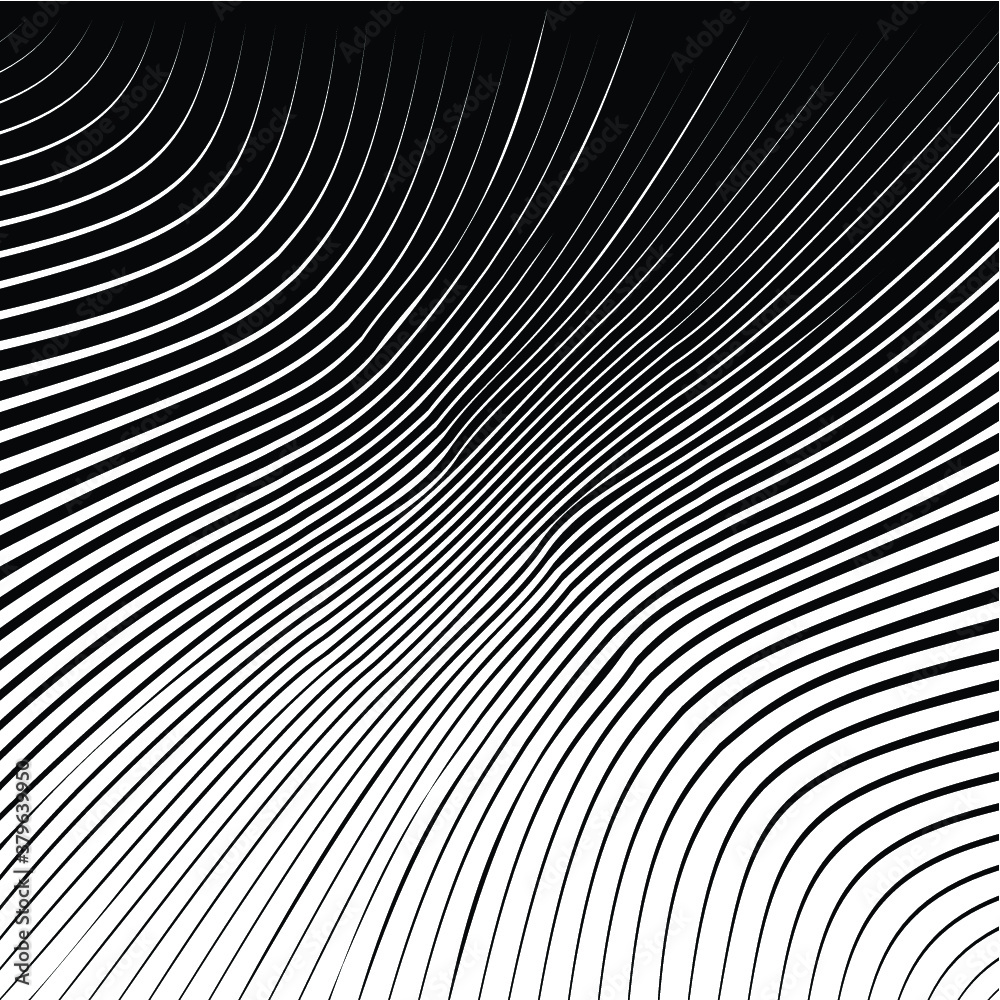 Abstract warped Diagonal Striped Background . Vector curved twisted slanting, waved lines texture