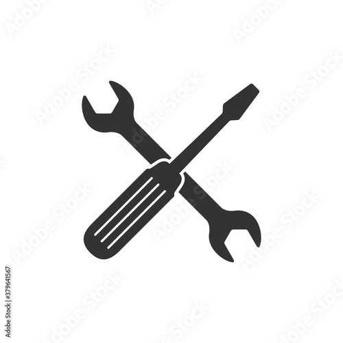 Vector icon of wrench and screwdriver on a light background.  Symbol of settings, repair, service and restoration.