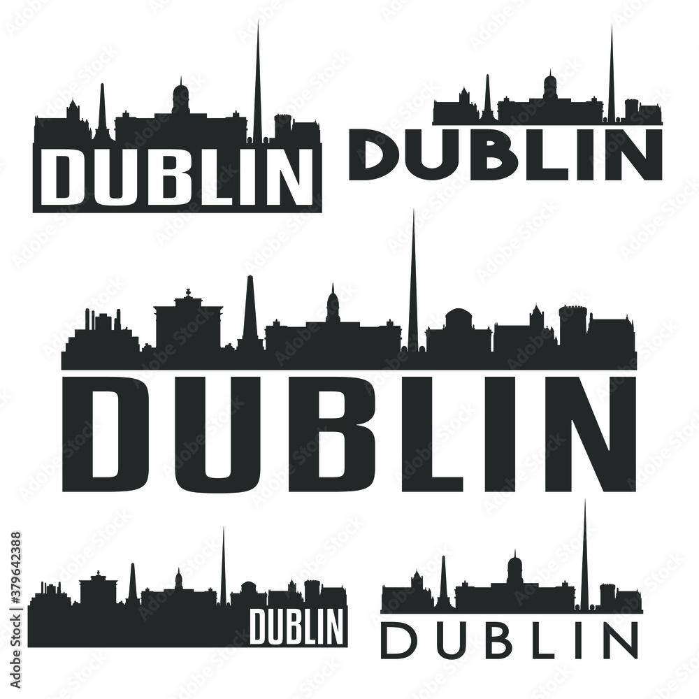 Dublin Ireland Flat Icon Skyline Vector Silhouette Design Set Logo.