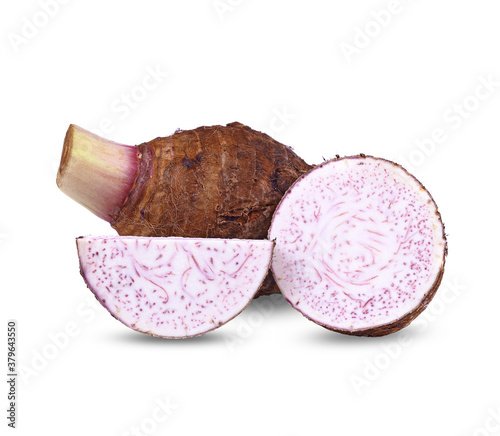Taro, sliced of taro isolated on white background