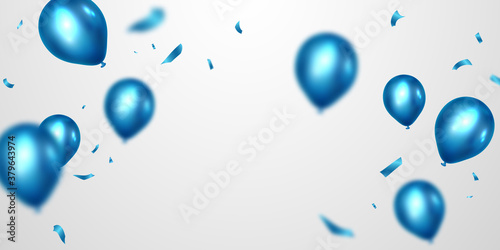 Fotografiet Celebrate with beautiful blue confetti and balloons.