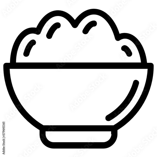 
Rice bowl with spoon, icon design of boiled rice 
