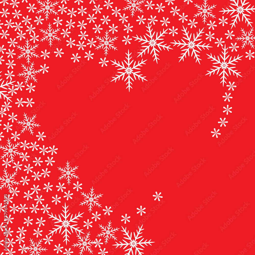 Christmas card, invitations. Snowy heart on a red background