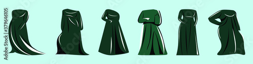 set of abaya cartoon icon design template with various models. vector illustration isolated on blue background