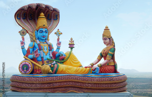 Hindu God Vishnu and Goddess Lakshmi idol photo