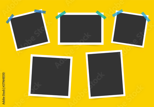 Set of photo Frame. Template for your photos isolated on yellow background. Vector illustration.