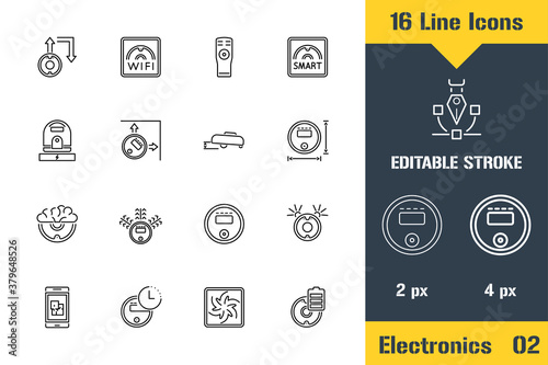 Smart House, Robot Vacuum Cleaner. Thin line icon - Outline flat vector illustration. Editable stroke pictogram. Premium quality graphics concept for web, logo, branding, ui, ux design, infographics.