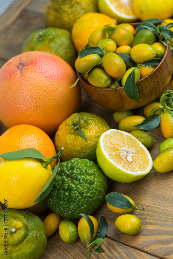 Mixed citrus fruits in studio