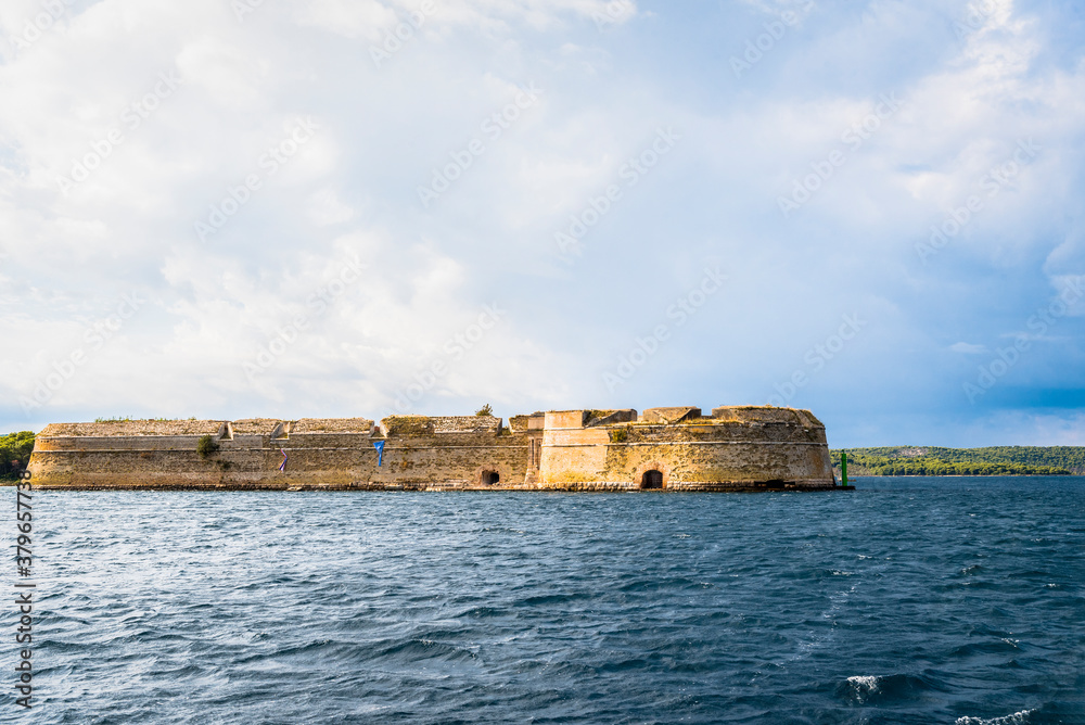 Medieval fortress guarding the entrance to the bay near the town of Sibenik, Croatia
