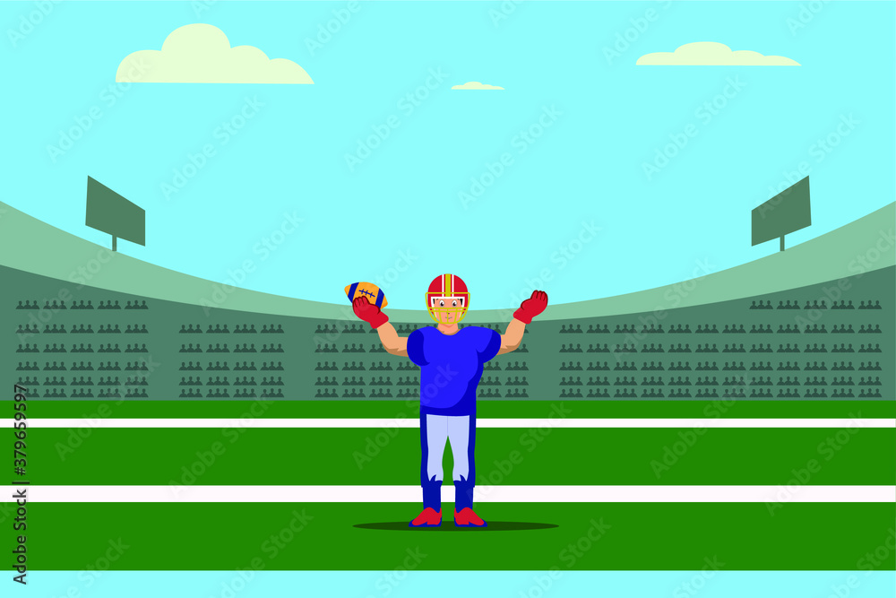 Fototapeta premium American football vector concept: American football player celebrating his winning at the stadium